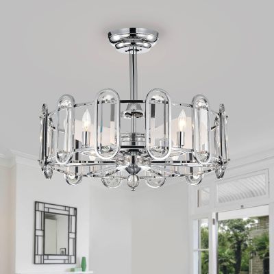 GOWE Dia 26 inch Crystal Chandelier Ceiling Fan Vintage Fandelier Flush Mounted Invisible for Bedroom Dining Room Living Room Kitchen Farmhouse Entry, Chrome