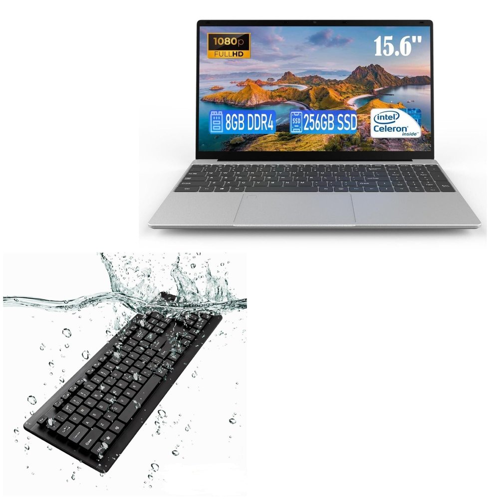 BoxWave Keyboard Compatible with MTWZMM XU156 Laptop (15.6 in) - AquaProof USB Keyboard, Washable Waterproof Water Resistant - Jet Black