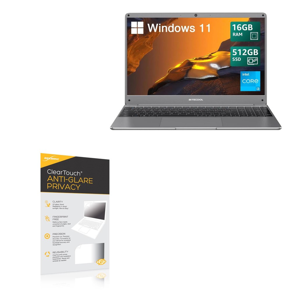 BoxWave Screen Protector Compatible with BiTECOOL Windows 11 Laptop Intel Core i3 (15.6 in) - ClearTouch Anti-Glare Privacy (2-Pack), Privacy Screen Protector Flexible Film Anti-Glare