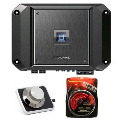 Alpine R2-A60F 4 Channel 600 Watt Class D Car Audio Amplifier & RUX-H01 Remote Bass Knob & KIT0 Installation AMP Kit