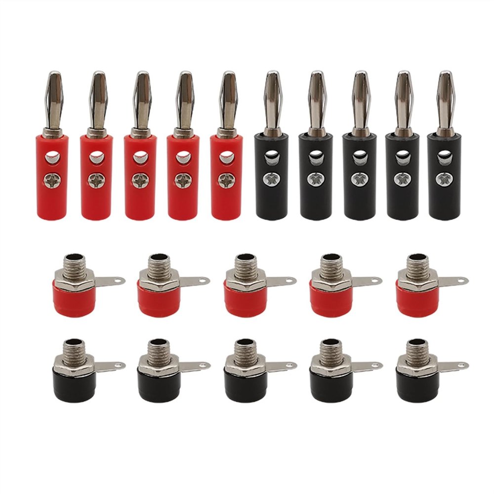10Pair Red Black 4mm Banana Plug Male Female Adapter Banana Binding Post Socket Terminal Panel Mount Test Leads Wire Connector
