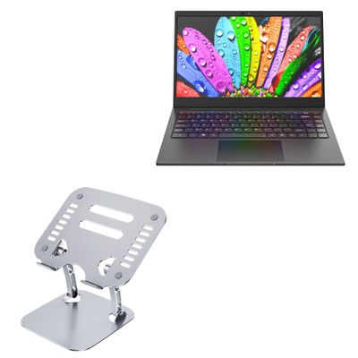 BoxWave Stand and Mount Compatible with AWOW Laptop Computer Intel Core i5 (14.1 in) - Executive VersaView Laptop Stand, Ergonomic Adjustable Viewing Angle Metallic Riser - Metallic Silver