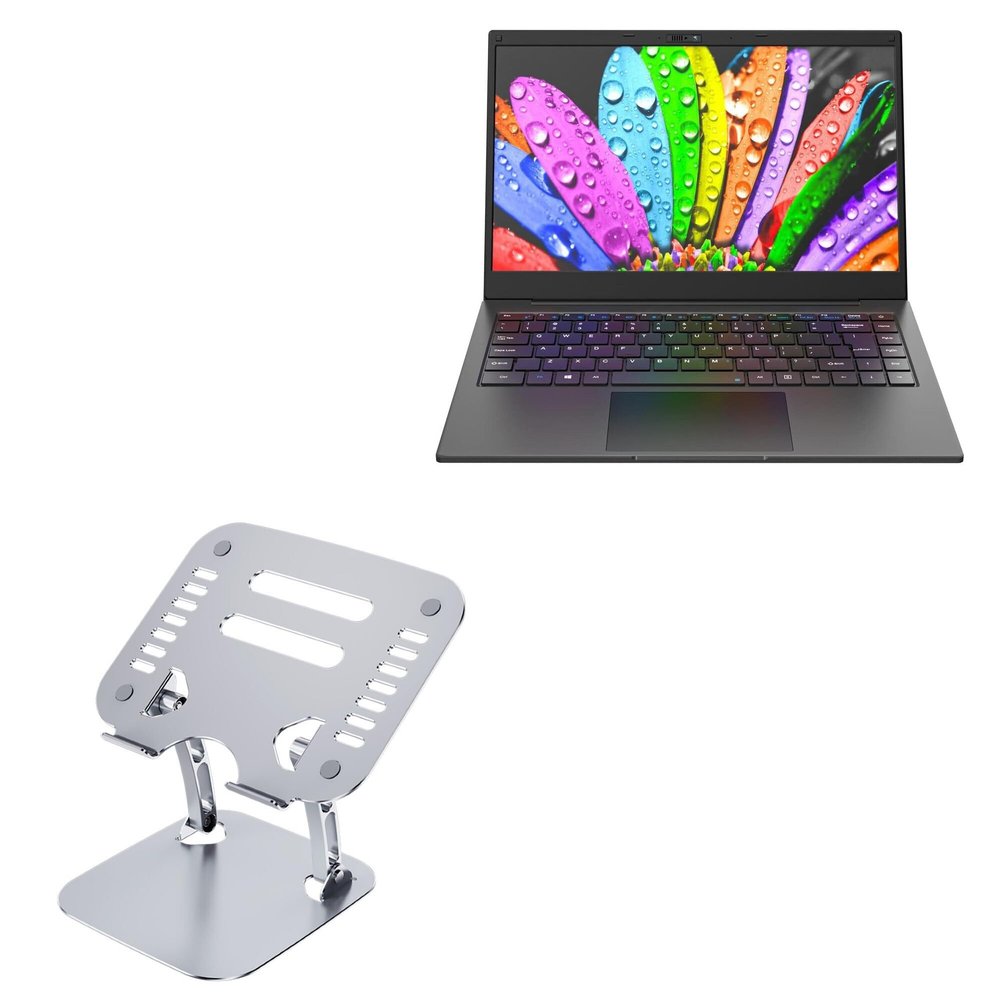 BoxWave Stand and Mount Compatible with AWOW Laptop Computer Intel Core i5 (14.1 in) - Executive VersaView Laptop Stand, Ergonomic Adjustable Viewing Angle Metallic Riser - Metallic Silver