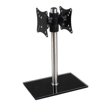 ELUKHT Dual Screen Monitor Desk Mount, Height Adjustable Desk Mount Stand with Tempered Glass Base, for 14-27 Inch Computer Screens