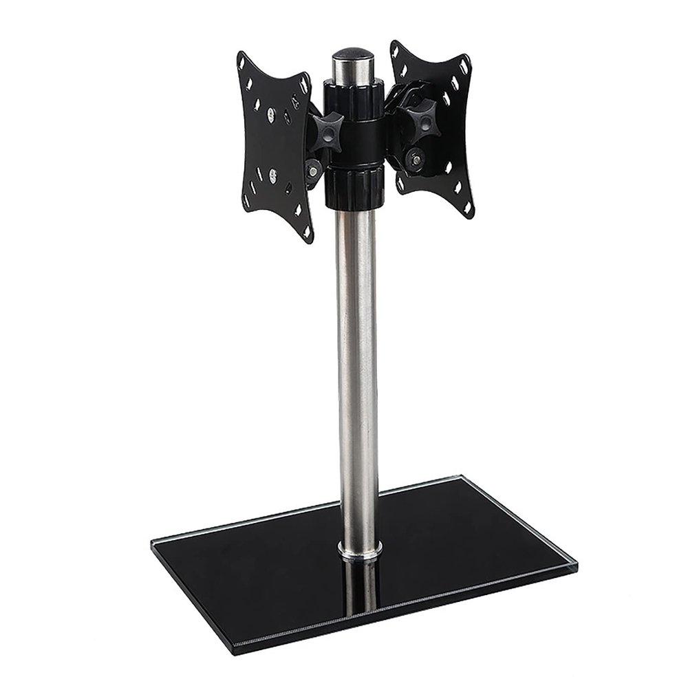 ELUKHT Dual Screen Monitor Desk Mount, Height Adjustable Desk Mount Stand with Tempered Glass Base, for 14-27 Inch Computer Screens