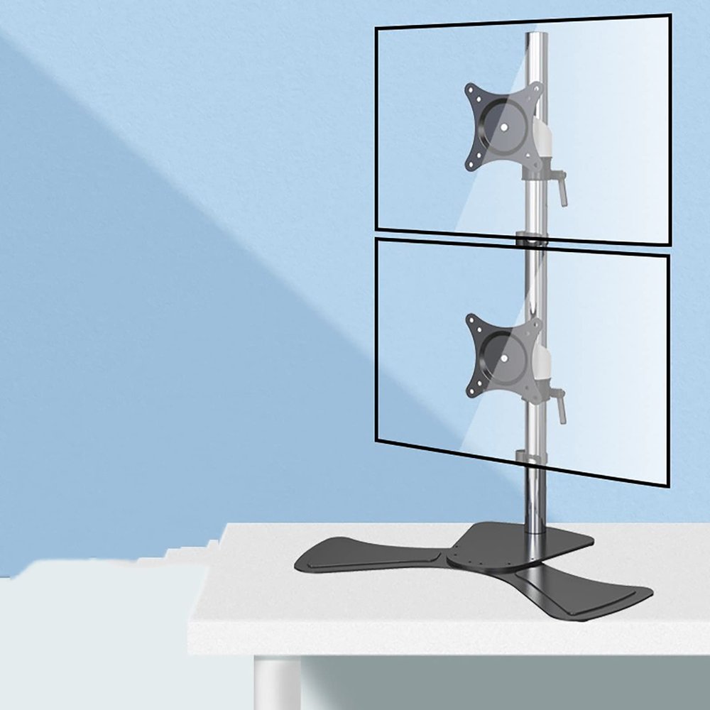 ELUKHT Dual Monitor Stand with Metal Base, Height Adjustable Monitor Mount for 17 to 27 Inch Screen, Holds Two (2) Screen Up to 8kg/17.6Lbs