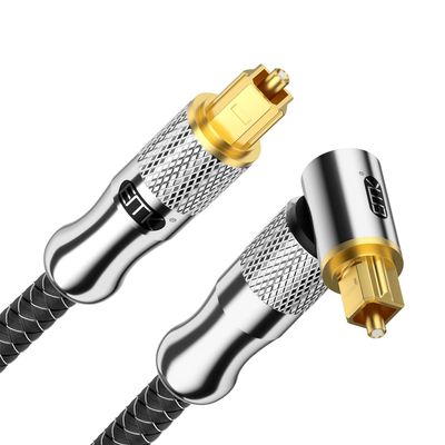 EMK Premium 24K Gold-Plated Right Angle Optical Cable  90 Toslink to Toslink (2.4M/8Ft), 360 Rotatable for Soundbars, TVs & Home Theater