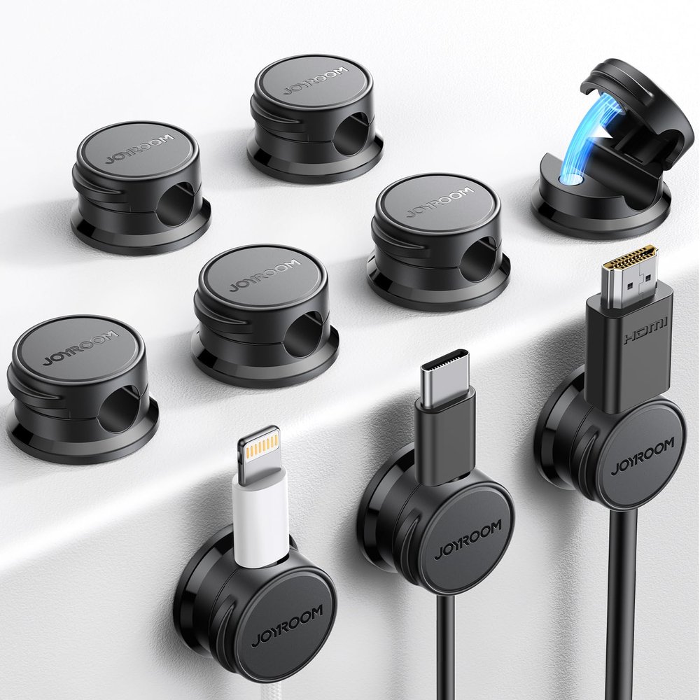 9 Pack Cable Management Cord Holder, JOYROOM Magnetic Cable Clips Adhesive Wire Hider, Cord Organizer for Desk Bedside Nightstand Table Desktop USB Wall Car Office Workspace Accessories, Black