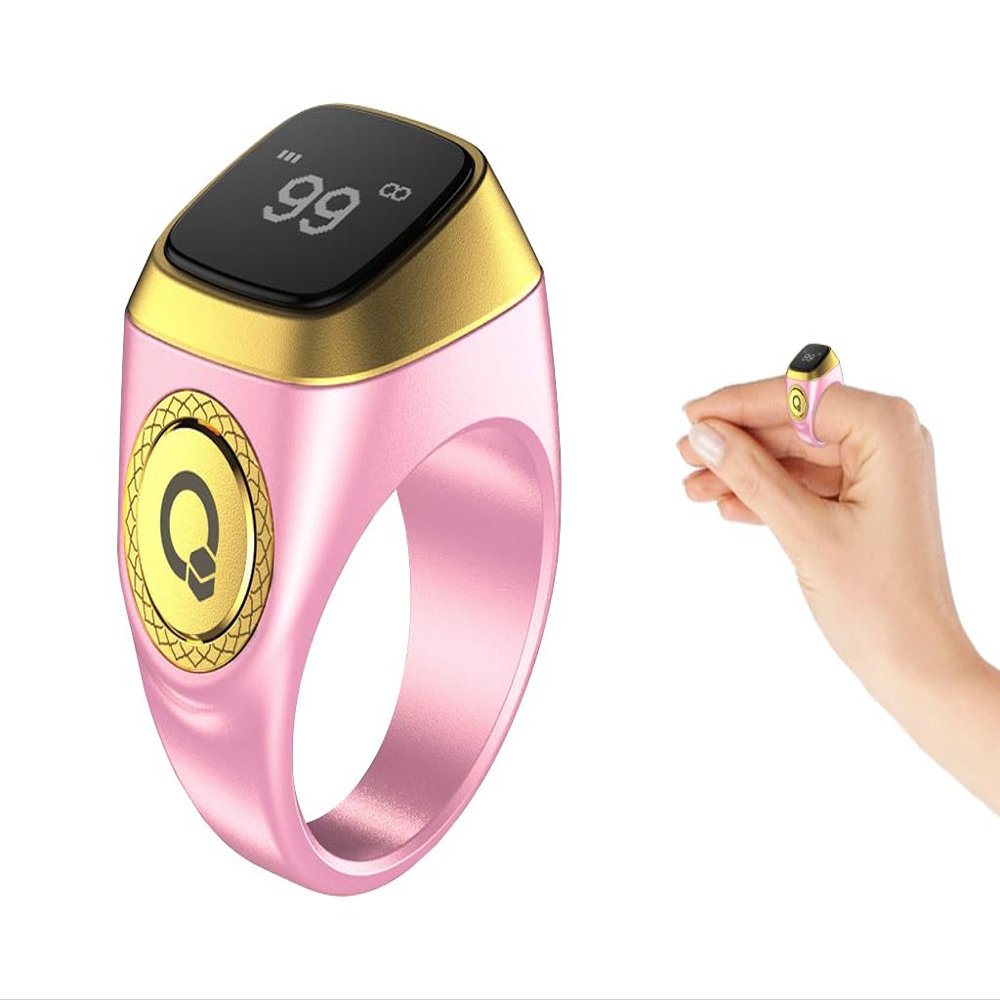 Anlising Smart Ring Counter, Smart Tasbih Zikr Ring, Muslim Islamic Prayer Smart Rings, Tasbih Counter Smart Ring, Tasbeeh Smart Counter, Digital Electronic Smart Tally Counter for Prayer (Pink, 18MM)