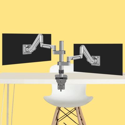 ELUKHT Dual Monitor Desk Mount Stand, Full Motion Gas Spring Dual Monitor Desk Mount, Double Computer Monitor Mount Stand Fits 2 Screens 14 to 32 Inch