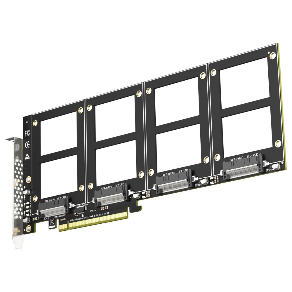 GLOTRENDS PU41 Quad U.2 to PCIe 4.0 X16 Adapter Without PCIe Bifurcation, Setup Soft U.2 SSD RAID via OS Tool, (PCIe Bifurcation Motherboard is Required)