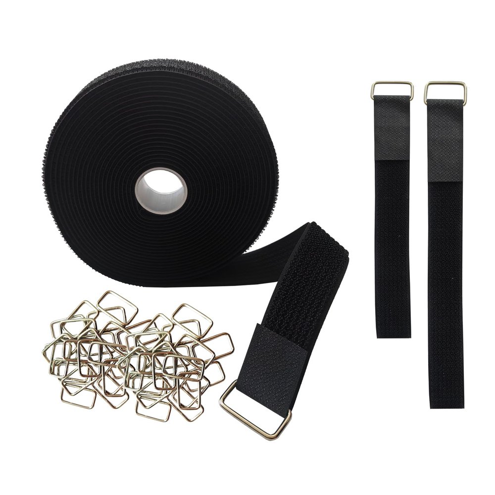 XORVIDN 16ft Long And 2 Inch Wide With 15 Metal BucklesAdjustable Fastening Cable Straps, Cut-to-Length Cinch Strap, Reusable Nylon Securing Cord Ties for Organizer or Storage, Black (2in x 16ft)