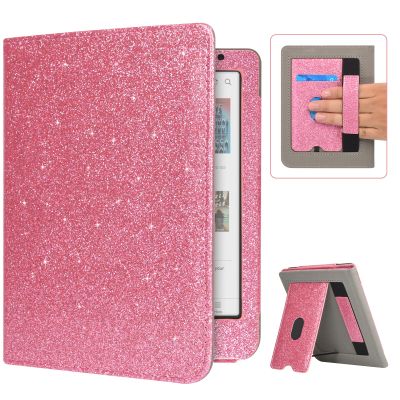 Caweet Case for Kobo Clara Colour/BW 6 Inch 2024 Release, Premium PU Leather Foldable Stand Protective Sleeve Cover with Card Slot and Hand Strap, Glitter Pink