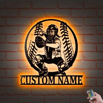 Decor Sign, Custom Softball Girl V1 Metal Wall Art With Led Lights, Personalized Player Name Metal Wall Decor, Softball Fan Decoration Hanging for Home