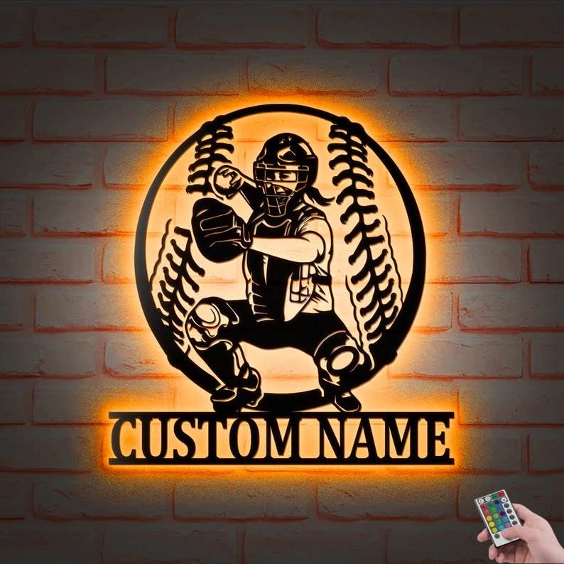 Decor Sign, Custom Softball Girl V1 Metal Wall Art With Led Lights, Personalized Player Name Metal Wall Decor, Softball Fan Decoration Hanging for Home