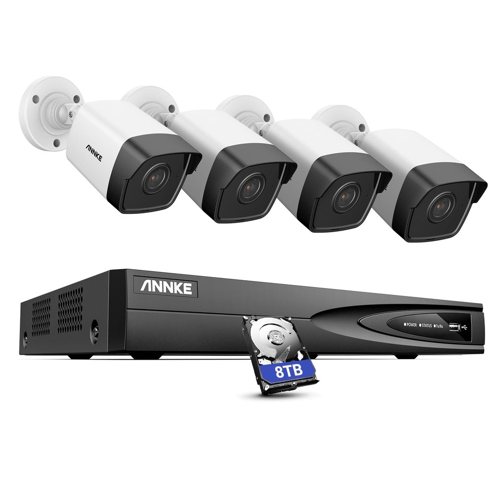 ANNKE 5MP Home Security Camera System, 12MP H.265+ NVR for 24/7 Reocrding, 2pcs 5MP 3K PoE IP Bullet Camera Wired, Human&Vehicle Detection, IP67 Weatherproof, Color Night Vision, 8TB HDD Included