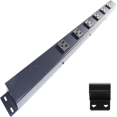 24 Hardwired Power Strip (NO Power Cord), 6 Vertical Outlets (NOT Tamper Resistant), with Ears (with mounting tabs on Both Ends), 15A (NOT a 20 Amp Unit), Black