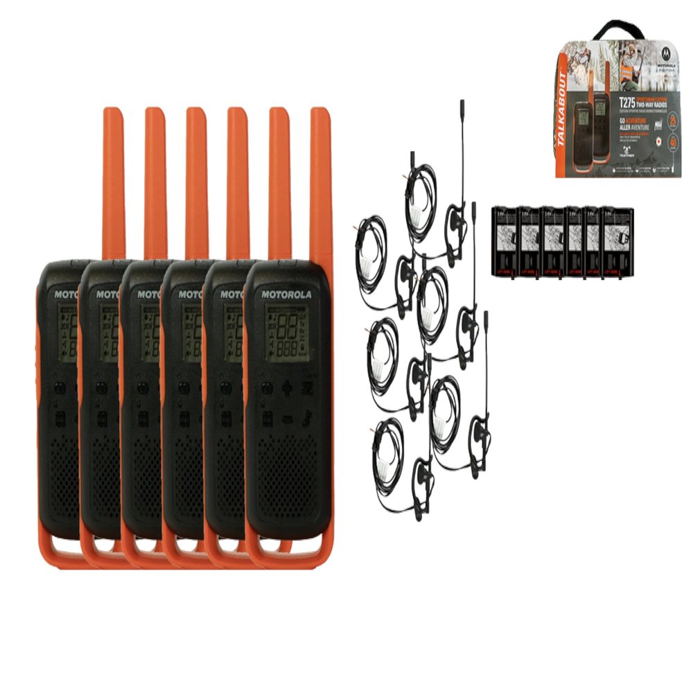 Motorola Solutions Talkabout T275, 6 Pack Walkie Talkies, Portable FRS Two Way Radios, Orange/Black 22 Channels License Free Boom Mic PTT Earpieces