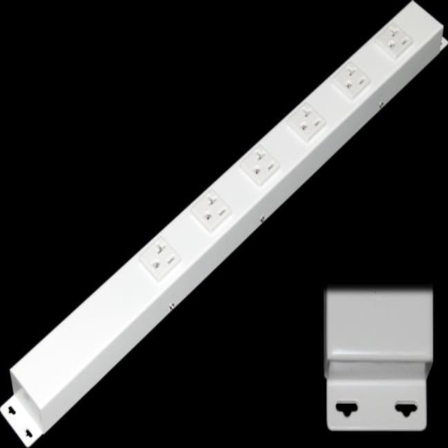 20 Hardwired Power Strip (NO Power Cord), 6 Vertical Outlets (NOT Tamper Resistant), with Ears (with mounting tabs on Both Ends), 20 Amp, White