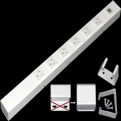 20 Hardwired Power Strip (NO Power Cord), 6 Vertical 20A Outlets (NOT Tamper Resistant), NO Ears (Without mounting tabs on Both Ends), USB, White