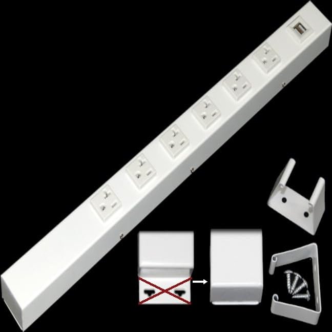20 Hardwired Power Strip (NO Power Cord), 6 Vertical 20A Outlets (NOT Tamper Resistant), NO Ears (Without mounting tabs on Both Ends), USB, White