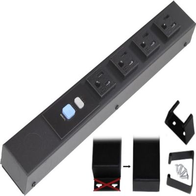 12 Hardwired Power Strip (NO Power Cord), 4 Horizontal Tamper Resistant Outlets, NO Ears (Without mounting tabs on Both Ends), 15A (NOT a 20 Amp Unit), ALCI, Black