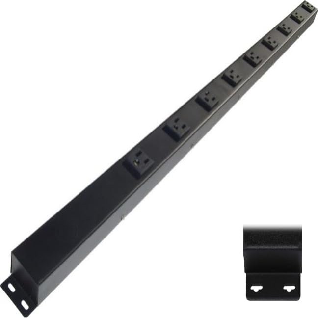 36 Hardwired Power Strip (NO Power Cord), 9 Vertical Outlets (NOT Tamper Resistant), with Ears (with mounting tabs on Both Ends), 15A (NOT a 20 Amp Unit), Black