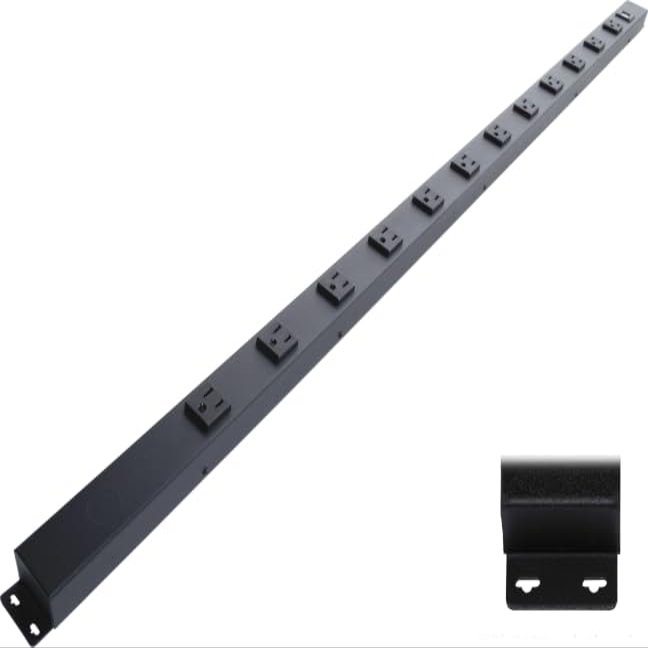48 Hardwired Power Strip (NO Power Cord), 12 Vertical Outlets (NOT Tamper Resistant), with Ears (with mounting tabs on Both Ends), 15A (NOT a 20 Amp Unit), USB, Black