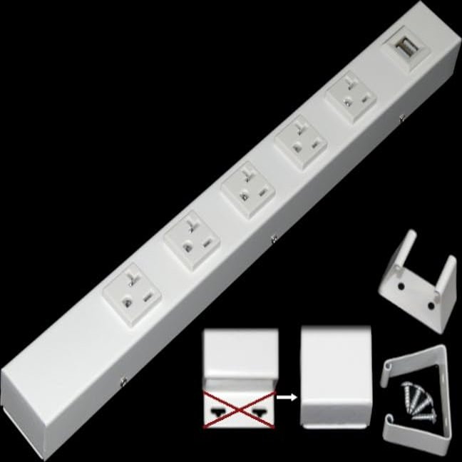 16 Hardwired Power Strip (NO Power Cord), 5 Vertical Outlets (NOT Tamper Resistant), NO Ears (Without mounting tabs on Both Ends), 20 Amp, USB, White