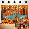 20x10ft Fall Truck Backdrop Autumn Thanksgiving Pumpkin Harvest Maple Leaves Forest Sunflower Decorations Background Hay Maple Leaves Baby Shower Banner Supplies Photo Booth Prop view 1