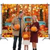 20x10ft Fall Truck Backdrop Autumn Thanksgiving Pumpkin Harvest Maple Leaves Forest Sunflower Decorations Background Hay Maple Leaves Baby Shower Banner Supplies Photo Booth Prop view 2