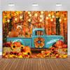 20x10ft Fall Truck Backdrop Autumn Thanksgiving Pumpkin Harvest Maple Leaves Forest Sunflower Decorations Background Hay Maple Leaves Baby Shower Banner Supplies Photo Booth Prop view 4
