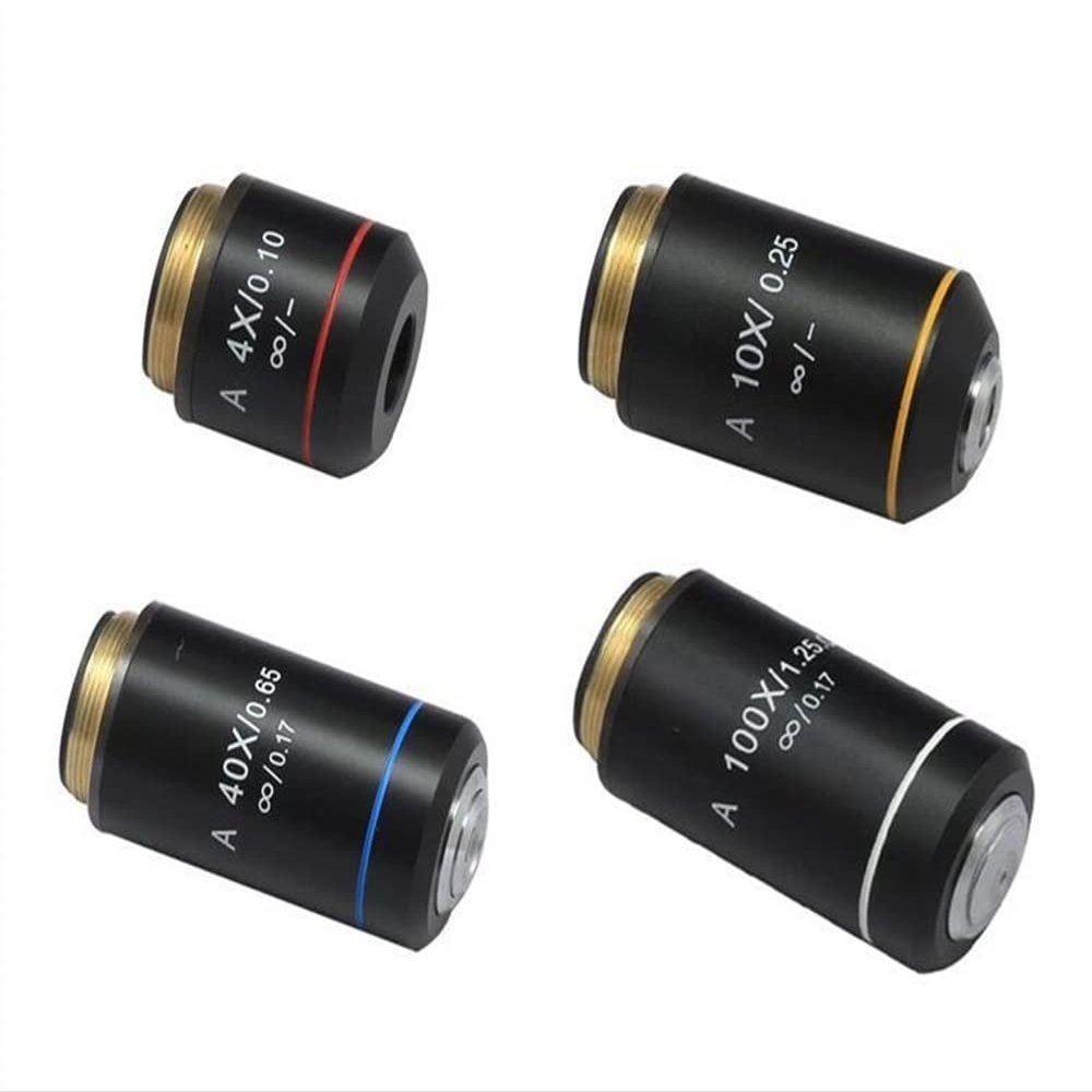 JOEBO Microscope Kit 4X 10X 40X 100X Infinity Biological Microscope Achromatic Objective Lens for Biomicroscope UIS2 Infinity Optical System Microscope Lens Adapters