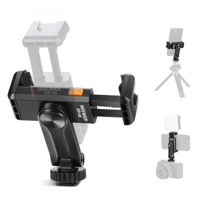 Neewer Basic Phone Tripod Mount Holder with 1/4" Thread & Cold Shoe, 2.36"-3.54"/6-9cm 360 Rotatable Camera Mount Cellphone Clamp for iPhone 15 14 13 12 11 Pro Max X XR Samsung S24 Ultra, SP-10