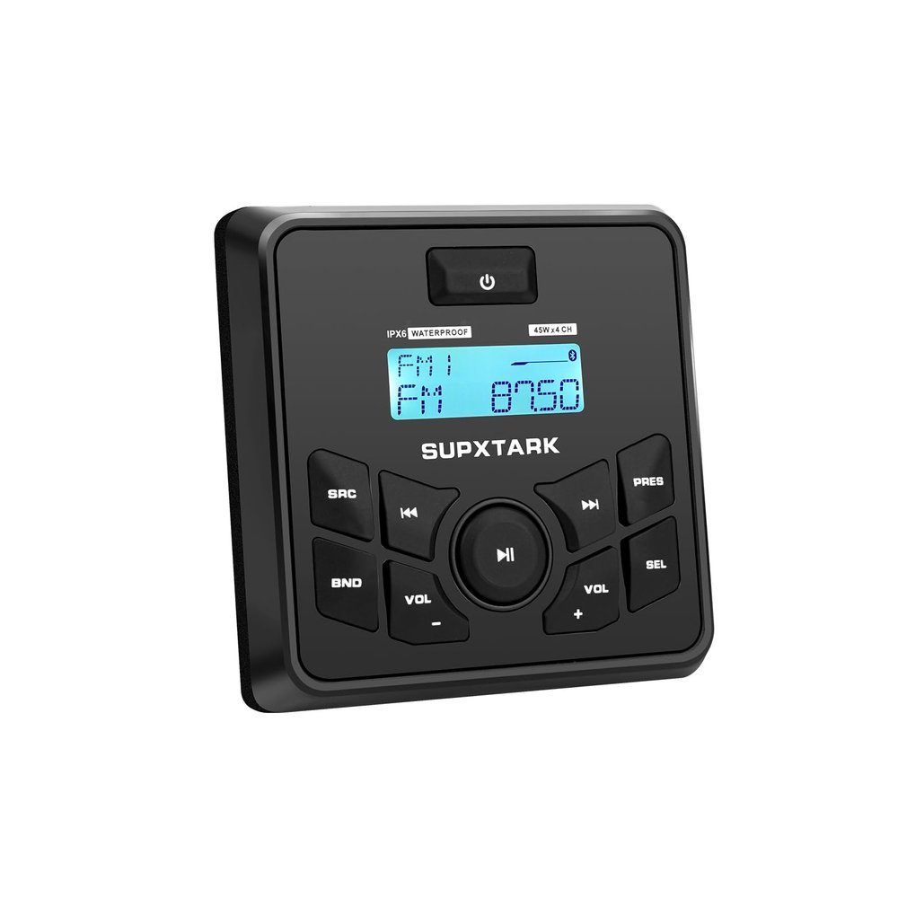 Marine Stereo Radio 4x45W Gauge Mounting WB/AM/FM Tuner Bluetooth Receiver for Boat, UTV, Golf Cart