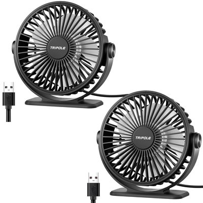 TriPole Desk Fan 2 Pack Black USB Powered Small Portable Fan, 3 Speeds Adjustable Strong Breeze Mini Personal Fan, 360 Rotation Quiet Plug In USB Fan for Desktop Bedroom Office Table Travel, 4.5in