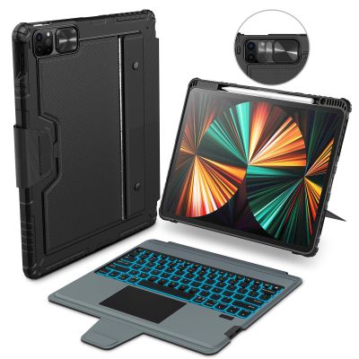Nillkin for iPad Air 13 inch M2 2024 M3 2025 Keyboard Backlit Bumper Case for iPad Pro 12.9 (3rd, 4th, 5th and 6th gen) Detachable Keyboard with Built in trackpad, Stand,US English - Elite Black