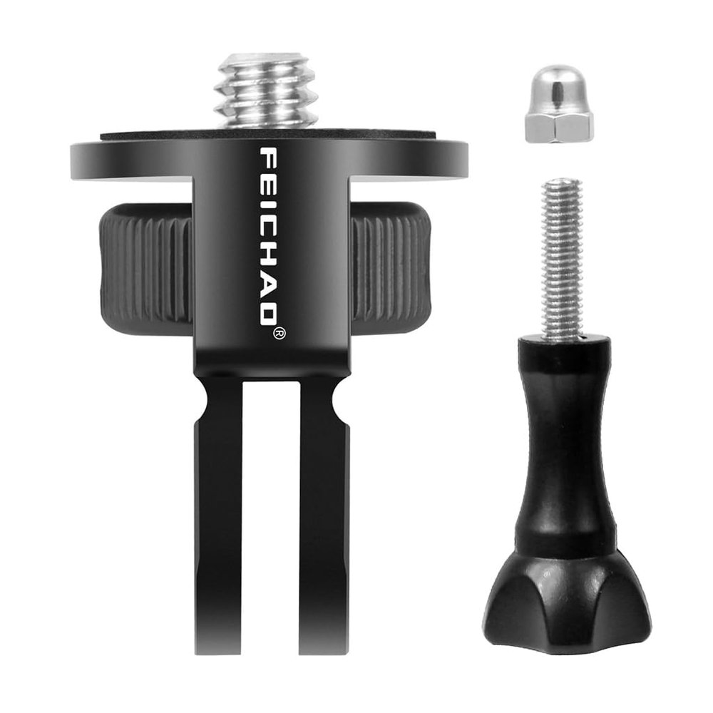 FEICHAO Upgraded Universal Camera Mount Adapter 360 Degree Swivel 1/4" Screw Converter CNC Aluminum Metal Compatible with GoPro, Pocket 2, X4/3 R Action Camera (Black)