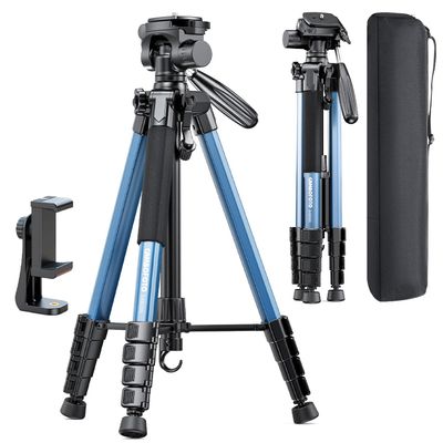 CAMBOFOTO 74"-Camera-Tripod, Navy Blue Professional Aluminum Heavy Duty Tripod Stand for Mirrorless Camera/DSLR/Cell Phone/Camcorder, with Holder and Travel Bag