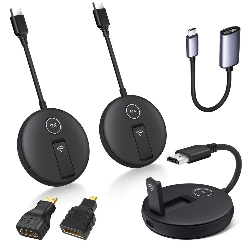 YUYUNLOMN Wireless HDMI Two Receivers and One Transmitter,165FT/50M,@60fps,Up to 4 RX(TVs),2.4/5GHz Wirelessly Stream to Multiple Screens,HDMI Wireless Adapter for TV Box/DSLR Camera/Projector/Laptop