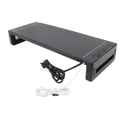 Miskall Monitor Stand Riser, Desktop Monitor Stand Riser with 8 in 1 Docking Station Phone Holder Drawer 25KG Bearing for Computer, Desktop, Laptop (Black)