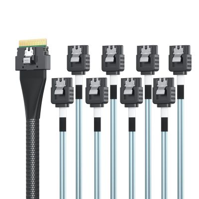 10Gtek SlimSAS 8i to 8xSATA Cable, SFF-8654 Host/RAID to SATA Target, Suitable for Servers, Hard Drives, Computers, and Hosts, 1m(3.3ft)