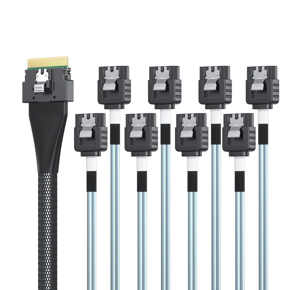 10Gtek SlimSAS 8i to 8xSATA Cable, SFF-8654 Host/RAID to SATA Target, Suitable for Servers, Hard Drives, Computers, and Hosts, 1m(3.3ft)