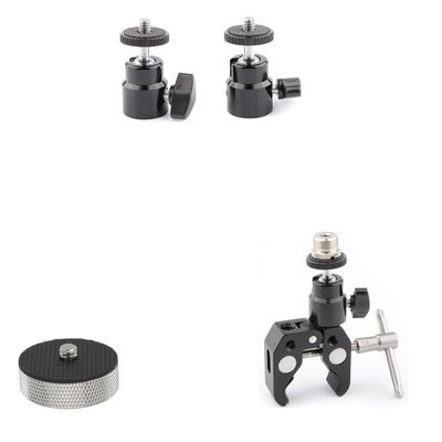 CAMVATE 360 Degree Swivel 1/4"-20 Mini Ball Head + Crab Clamp + 3/8"-16 Female to 1/4"-20 Male