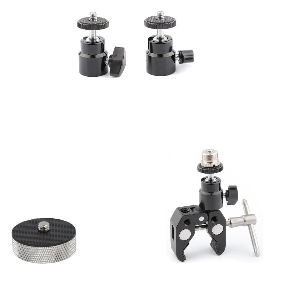 CAMVATE 360 Degree Swivel 1/4"-20 Mini Ball Head + Crab Clamp + 3/8"-16 Female to 1/4"-20 Male