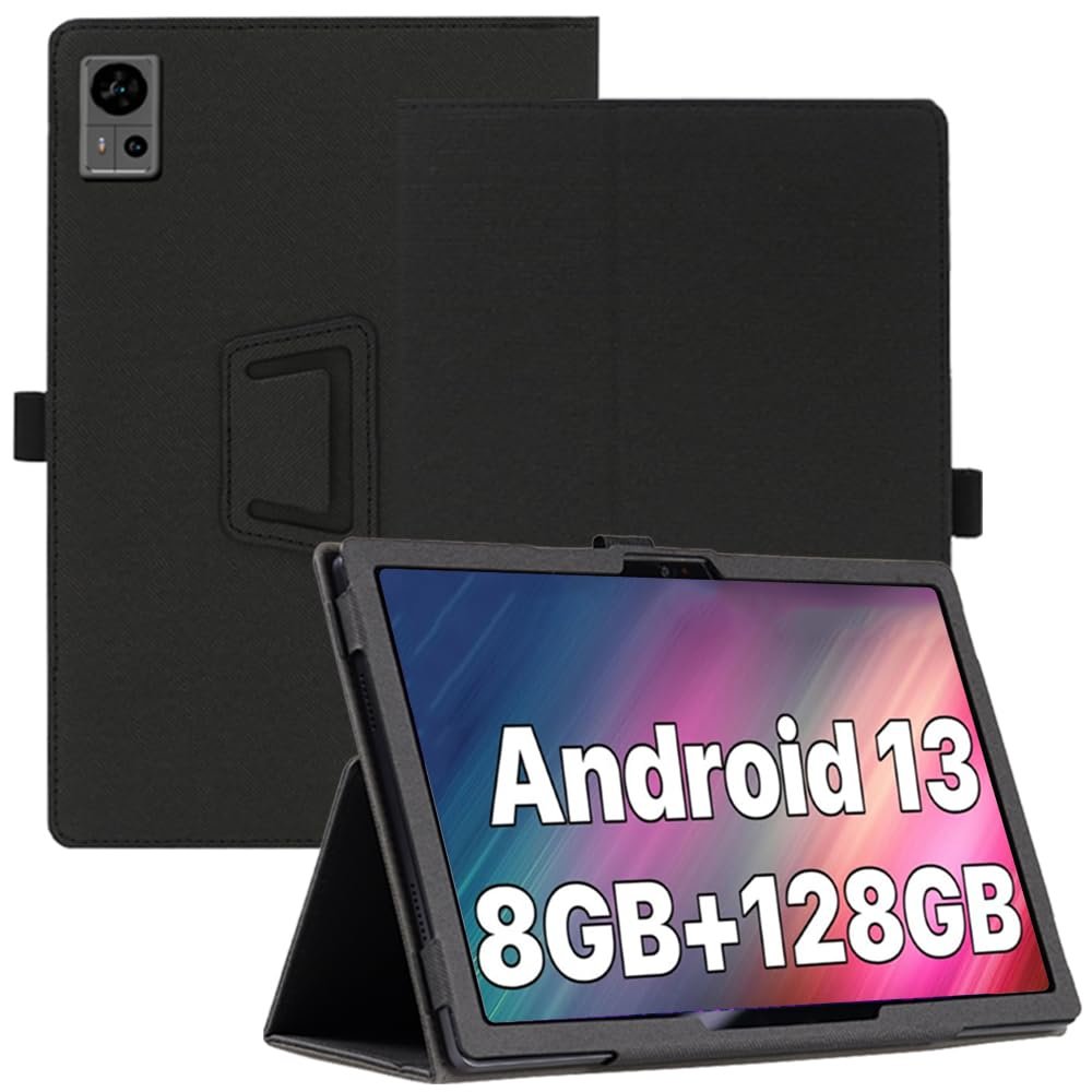 AIJAKO Tablet Case for UMIDIGI G5 Tab Unlocked Android 13 Tablet 10.1 inch, Premium PU Leather Folio Folding Stand Protective Case Cover with Hand Strap Magnet for UMIDIGI G5 Tab, Black, G5TabFG