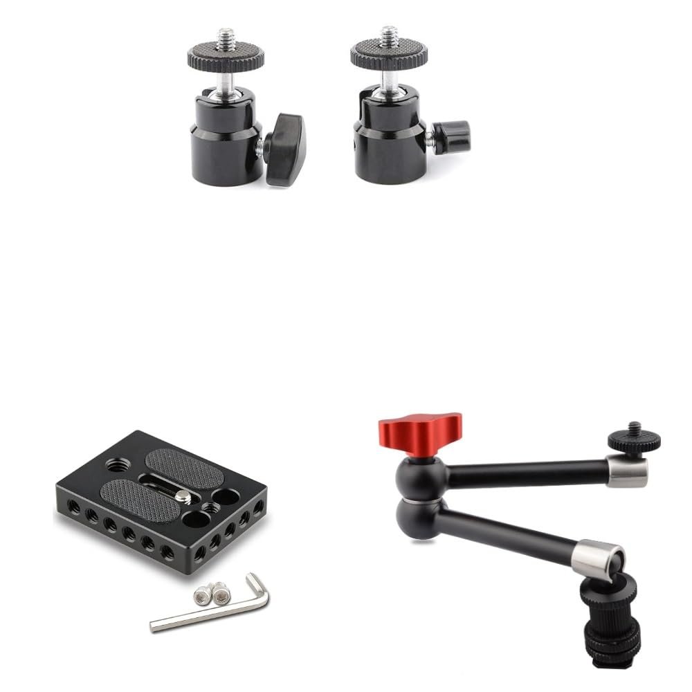 CAMVATE 360 Degree Swivel 1/4"-20 Mini Ball Head + 11 inch Magic Arm + Camera Baseplate