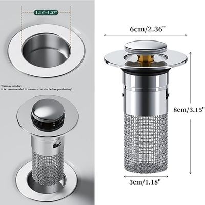 Drain Filter,Odor Isolation Drain Filter,Popup DrainFilter,Hair Catcher Shower Drain Floor Sink Strainer Filter Mesh,Easy Sink Plugs Set with Removable Stainless Stee (2)