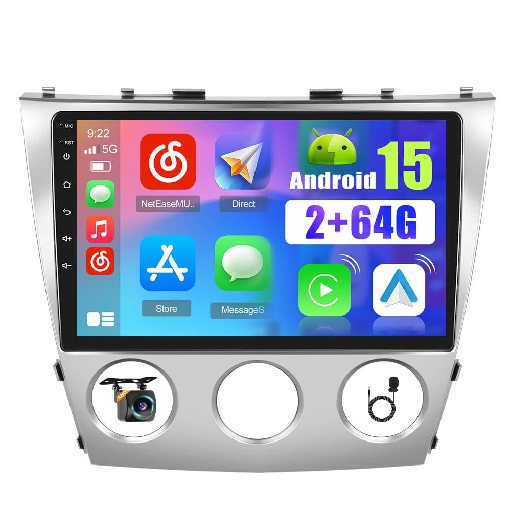 2+64G for Toyota Camry 2006 2007 2008 2009 2010 2011 Android 15 Car Stereo Wireless Apple Carplay, 10 Inch Touchscreen Car Radio GPS Navigation WiFi EQ Backup Camera