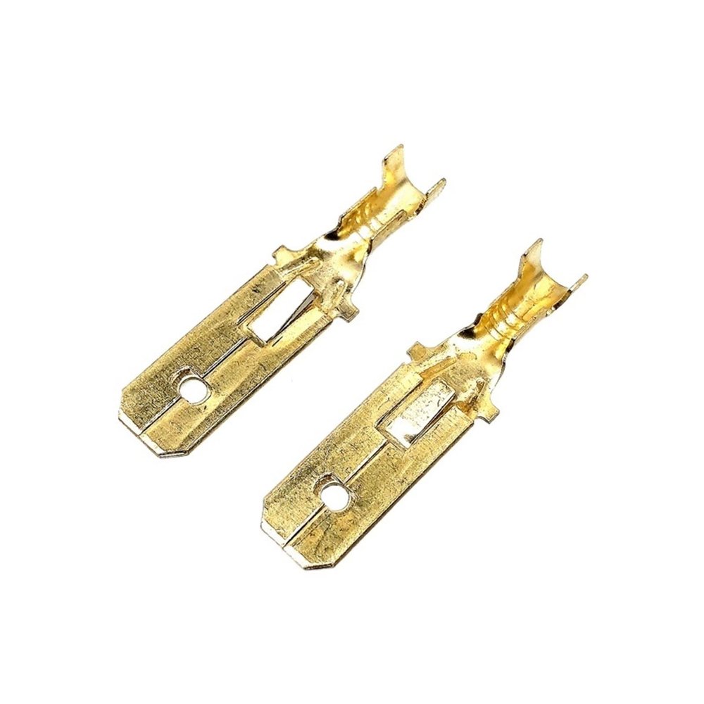ImBros 20/50/100 Pcs Brass Tinned 6.3 MM Female Male Spade Crimp Terminal Brass Wire Connector DJ623-E6.3A DJ623-E6.3B DJ623-E6.3C H62 (Color : Male, Size : 200 pcs)